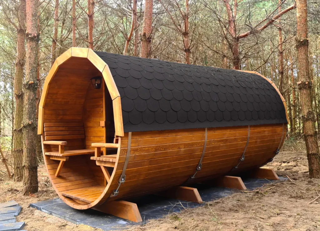 Sauna ogrodowa biberhaus fińska sucha mokra sauny ogrodowe zewnętrzne do ogrodu piec z piecem elektrycznym na drewno harvia huum drewniana biberhaus.com 3213