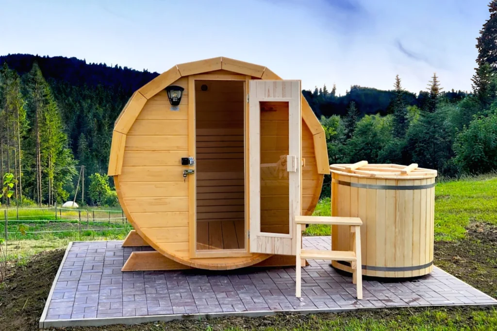 Sauna ogrodowa biberhaus fińska sucha mokra sauny ogrodowe zewnętrzne do ogrodu piec z piecem elektrycznym na drewno harvia huum drewniana biberhaus.com 12qwd