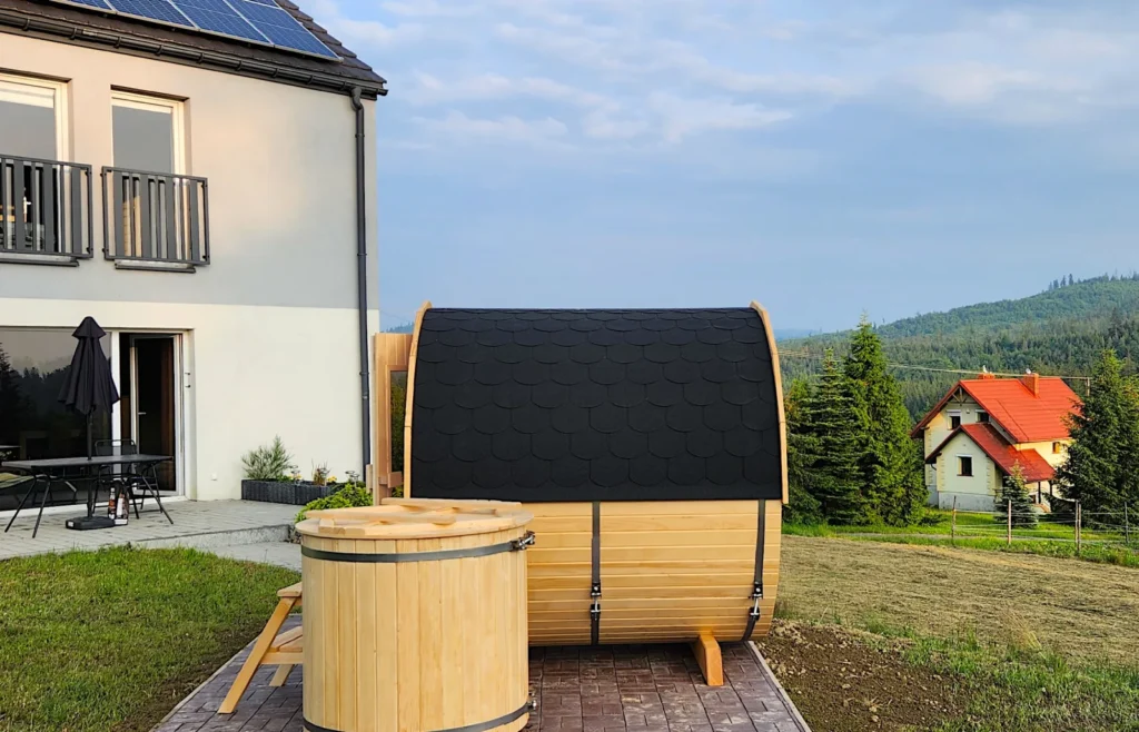 Sauna ogrodowa biberhaus fińska sucha mokra sauny ogrodowe zewnętrzne do ogrodu piec z piecem elektrycznym na drewno harvia huum drewniana biberhaus.com 147