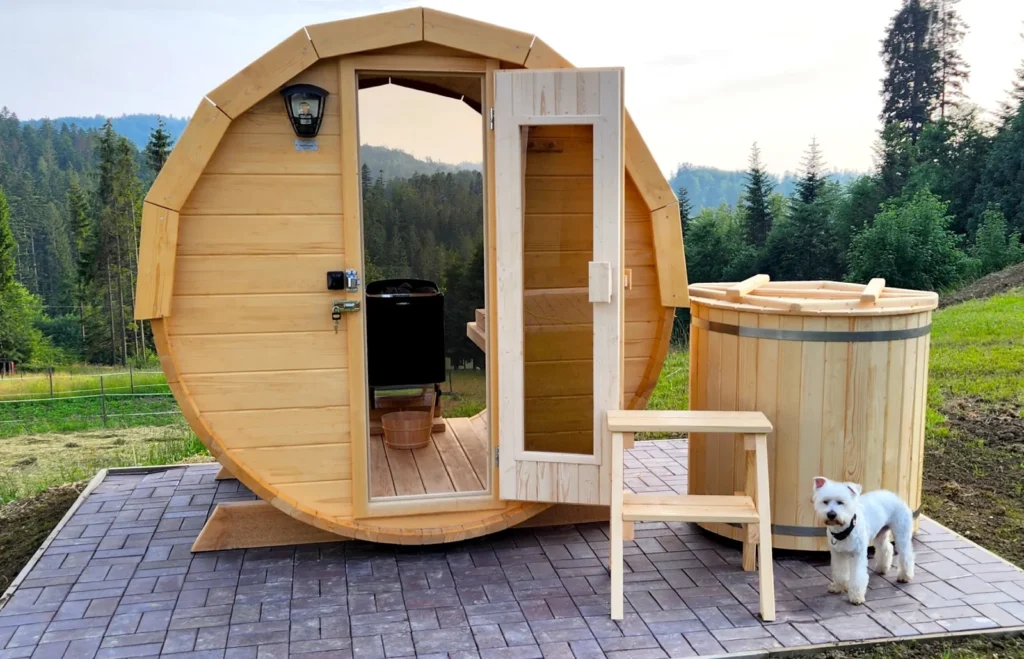 Sauna ogrodowa biberhaus fińska sucha mokra sauny ogrodowe zewnętrzne do ogrodu piec z piecem elektrycznym na drewno harvia huum drewniana biberhaus.com 1qwd31