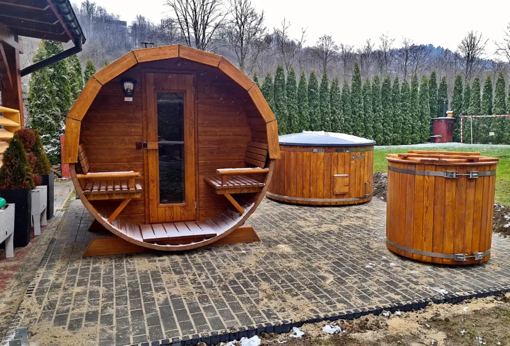 Sauna ogrodowa biberhaus fińska sucha mokra sauny ogrodowe zewnętrzne do ogrodu piec z piecem elektrycznym na drewno harvia huum drewniana biberhaus.com 4324