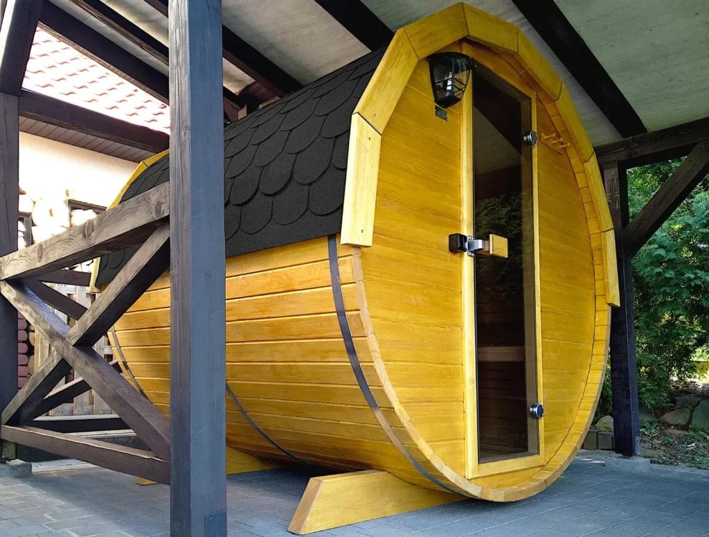 Sauna ogrodowa biberhaus fińska sucha mokra sauny ogrodowe zewnętrzne do ogrodu piec z piecem elektrycznym na drewno harvia huum drewniana biberhaus.com 871