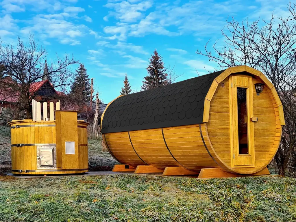 Sauna ogrodowa biberhaus fińska sucha mokra sauny ogrodowe zewnętrzne do ogrodu piec z piecem elektrycznym na drewno harvia huum drewniana biberhaus 32423